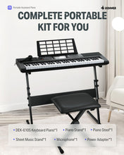Load image into Gallery viewer, Donner 61 Key Keyboard Piano, Electric Piano Keyboard Kit with 249 Voices, 249 Rhythms - Includes Piano Stand, Stool, Microphone, Gift for Beginners, Black (DEK-610S)
