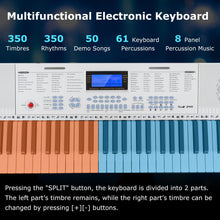 Load image into Gallery viewer, Costzon 61 Key Keyboard Piano, Electric Piano Keyboard with Lighted Keys, 350 Rhythms, 350 Timbres, 50 Demos, 3 Teaching Modes, Microphone &amp; Headphones, Portable Keyboard Piano for Beginners Adults
