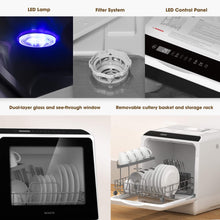 Load image into Gallery viewer, NOVETE Portable Countertop Dishwashers, Compact Dishwashers with 5 L Built-in Water Tank &amp; Inlet Hose, 5 Washing Programs, Baby Care, Air-Dry Function and LED Light for Small Apartments
