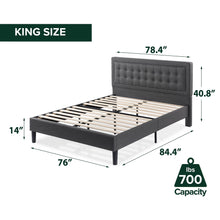 Load image into Gallery viewer, ZINUS Dachelle Upholstered Platform Bed Frame, Mattress Foundation, Wood Slat Support, No Box Spring Needed, Eco Friendly WonderBox (TM) Packaging, Easy Assembly, Dark Grey, King
