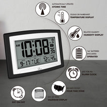 Load image into Gallery viewer, WallarGe Atomic Clock with Indoor Temperature and Humidity, 12.5 Inch Self-Setting Digital Wall Clock or Desk Clock, Battery Operated Digital Clock Large Display for Seniors, Auto DST
