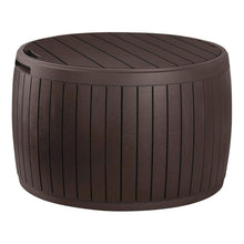 Load image into Gallery viewer, Keter Circa 3-in-1 Outdoor Resin Ottoman Deck Storage Box with 37-Gallon Storage, All-Weather, Easy Assembly, Stylish Patio Table and Seat, Brown
