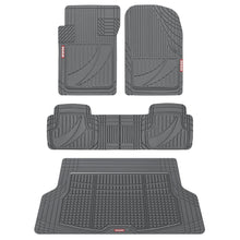 Load image into Gallery viewer, Motor Trend FlexTough Advanced Gray Rubber Car Floor Mats with Cargo Liner Full Set - Front &amp; Rear Combo Trim to Fit Floor Mats for Cars Van SUV, All Weather Automotive Floor Liners
