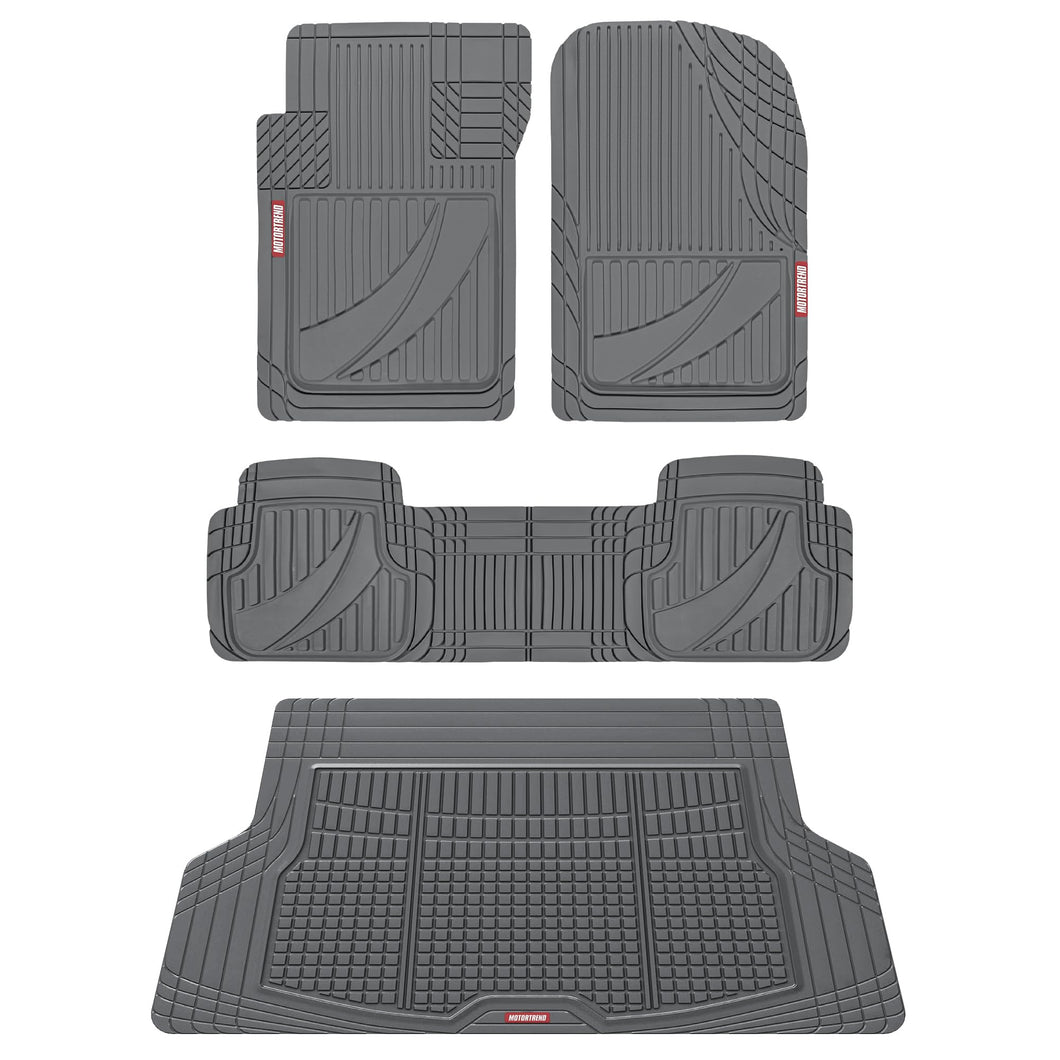 Motor Trend FlexTough Advanced Gray Rubber Car Floor Mats with Cargo Liner Full Set - Front & Rear Combo Trim to Fit Floor Mats for Cars Van SUV, All Weather Automotive Floor Liners