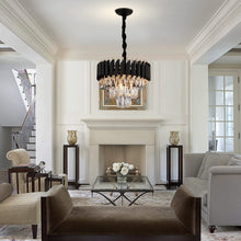 Load image into Gallery viewer, A AXILIXI Modern Crystal Chandeliers 3 Tiers Black and Gold Pendant Light Fixtures 16” Round Flush Mount Chandeliers Ceiling Lighting Dimmable for Living Room Dining Room Foyer Bedroom Kitchen
