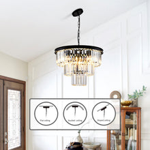 Load image into Gallery viewer, HCCZ 8 Light Modern Crystal Chandelier 20&#39;&#39; Black Chandeliers for Dining Room Contemporary Pendant Light Fixture Round 3-Tier Adjustable Height E12 for Living Room, Foyer, Entryway, Bedroom
