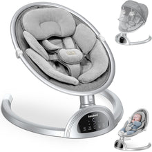 Load image into Gallery viewer, BabyBond Baby Swings for Infants, Bluetooth Infant Swing with Music Speaker, 3 Seat Positions, 5 Point Harness Belt, 5 Speeds and Remote Control - Portable Baby Swing for Indoor and Outdoor (Silver)
