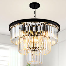 Load image into Gallery viewer, HCCZ 8 Light Modern Crystal Chandelier 20&#39;&#39; Black Chandeliers for Dining Room Contemporary Pendant Light Fixture Round 3-Tier Adjustable Height E12 for Living Room, Foyer, Entryway, Bedroom
