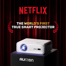 Load image into Gallery viewer, Aurzen EAZZE D1 Smart Projector with WiFi and Bluetooth, Netflix-Officially-Licensed, Auto Focus &amp; Keystone, DoIby Audio, Zoom, Native 1080P Movie, Portable Outdoor Mini Projector, White
