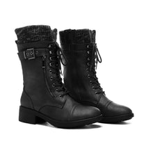 Load image into Gallery viewer, DREAM PAIRS Women&#39;s Amazon Black Mid Calf Combat Riding Boots Size 8.5 M US
