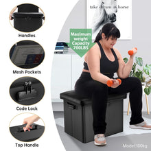 Load image into Gallery viewer, DocSafe Storage Ottoman with Lock,Fireproof Folding Ottoman Foot Rest Stool Storage Chest with Storage Safe for Important Documents,Waterproof 17 Inches Short Ottoman Foot Stool with Handles,Black
