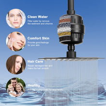Load image into Gallery viewer, NearMoon Filtered Rain Shower Head, High Pressure 8″Square, and 5 settings Handheld Shower Filter Combo with Self-adhesive Holder/1.5M Hose -1 Replaceable Filter Cartridge (Matte Black)
