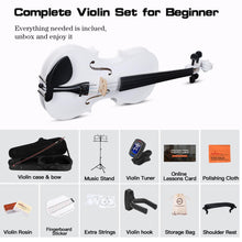 Load image into Gallery viewer, ADM Acoustic Violin for Kids Beginners, Acoustic Violin Fiddle for Teens Students Beginners Violin Starter Kit with Hard Case, Rosin, Shoulder Rest, Bow, Violin Music Stand Strings (White, 3/4 Size)
