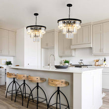 Load image into Gallery viewer, HCCZ 8 Light Modern Crystal Chandelier 20&#39;&#39; Black Chandeliers for Dining Room Contemporary Pendant Light Fixture Round 3-Tier Adjustable Height E12 for Living Room, Foyer, Entryway, Bedroom
