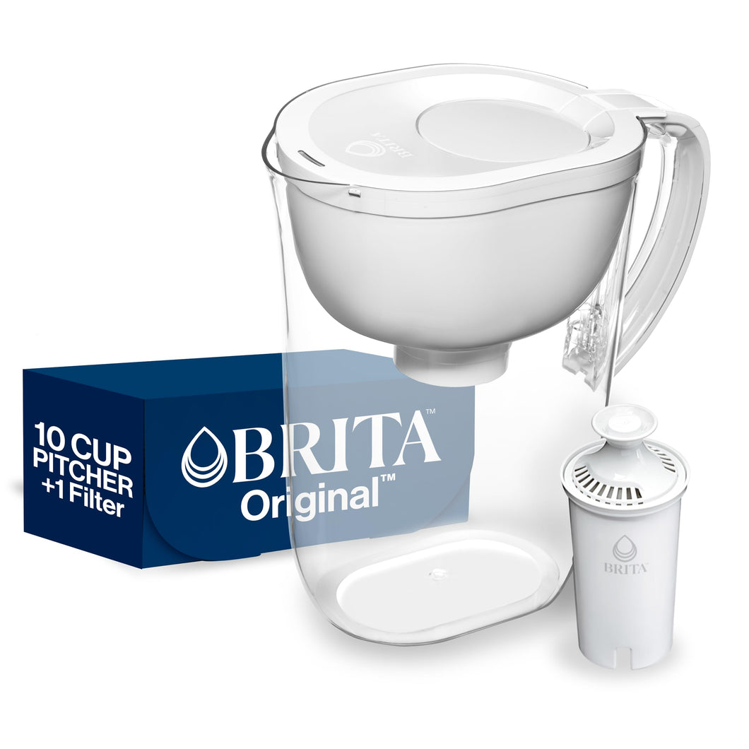 Brita Large Pitcher BPA-Free, Replaces 1,800 Plastic Water Bottles a Year, Lasts Two Months or 40 Gallons, Includes 1 Filter, 10cup, White