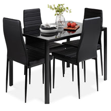 Load image into Gallery viewer, Best Choice Products 5-Piece Glass Dining Set, Modern Kitchen Table Furniture for Dining Room, Dinette, Compact Space-Saving w/Glass Tabletop, 4 Upholstered PU Chairs, Metal Steel Frame - Black
