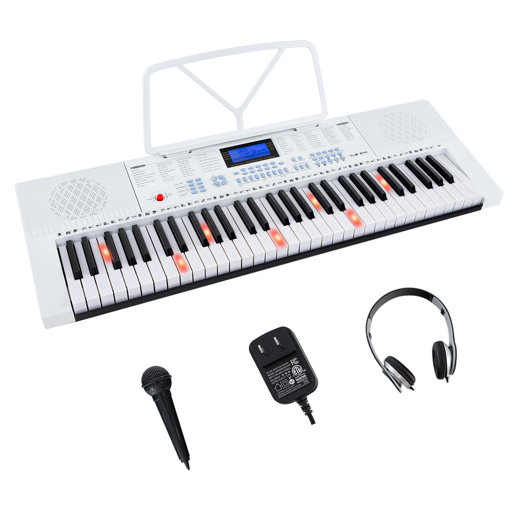 Costzon 61 Key Keyboard Piano, Electric Piano Keyboard with Lighted Keys, 350 Rhythms, 350 Timbres, 50 Demos, 3 Teaching Modes, Microphone & Headphones, Portable Keyboard Piano for Beginners Adults
