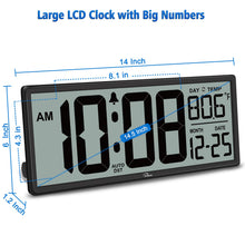 Load image into Gallery viewer, WallarGe 14.5&#39;&#39; Large Digital Wall Clock Battery Operated with Jumbo Numbers, Temperature and Date - Easy to Read and Set, Auto DST
