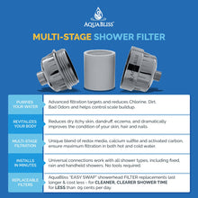 Load image into Gallery viewer, AquaBliss High Output Universal Shower Filter with Replaceable Multi-Stage Filter Cartridge – Transform Itching, Eczema &amp; Acne into Glowing Hair, Nails &amp; Skin Fast - Chrome (SF220)
