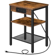 Load image into Gallery viewer, HOOBRO End Table with Charging Station and USB Ports, 3-Tier Nightstand with Adjustable Shelf, Small Side Table for Small Space in Living Room, Bedroom and Balcony, Rustic Brown BF112BZ01
