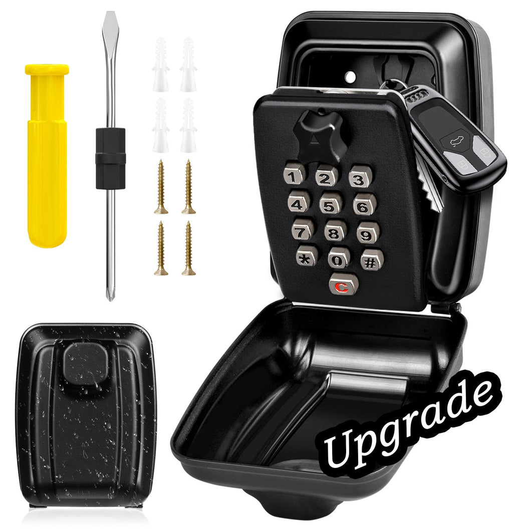 BKNOOU Key Lock Box Wall Mount with Code, Key Lock Box for Outside, Waterproof Key Safe Extra Large Lockbox for Keys Outdoor, 12-Digit Combination Key Storage Box Spare Key Hider for Home Garage