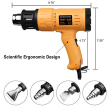 Load image into Gallery viewer, SEEKONE Heat Gun 1800W 122℉-1202℉（50℃- 650℃）Fast Heating Heavy Duty Hot Air Gun Kit Variable Temperature Control Overheat Protection with 4 Nozzles for Crafts, Shrinking PVC, Stripping Paint(5.2FT)
