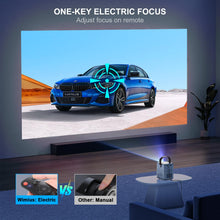 Load image into Gallery viewer, [Electric Focus] Mini Projector with 5GWiFi and Bluetooth, WIMIUS 1080P Outdoor Projector, Portable Movie Projector, 300&quot; Screen, Compatible with iOS/Android/TV Stick/HDMI/PS5
