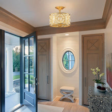 Load image into Gallery viewer, Zicbol Semi Flush Mount Chandelier for Dining Room, 3-Lights Vintage Crystal Round Chandelier, Gold Retro Semi-Flush Mount Ceiling Lights Fixture for Living Room Bedroom Kitchen Hallway Foyer
