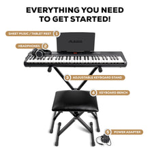 Load image into Gallery viewer, Alesis Melody 61 Keyboard Piano for Beginners with 61 Keys, Speakers, Stand, Bench, Headphones, Tablet/Sheet Music Stand, 300 Sounds and Music Lessons

