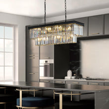 Load image into Gallery viewer, Weesalife Crystal Chandeliers for Dining Room 11-Light Black Modern Chandelier Rectangle Contemporary Pendant Light Fixture for Kitchen Island Bar L33.5 Inch
