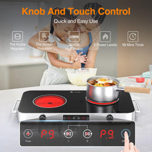 Load image into Gallery viewer, VBGK Cooktop,110V 2200W Stove with Knob Control,9 Power Levels, Kids Lock &amp; Timer,LED touch control,Overheat Protection Stove Top,12 Inch desktop 2 burner cooktop
