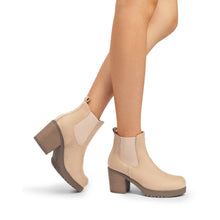 Load image into Gallery viewer, DREAM PAIRS Women&#39;s High Chunky Heel Chelsea Ankle Boots Slip On Elastic Fall Heeld Booties Shoes, Size 9, NUDE-SUEDE, FRE
