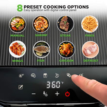Load image into Gallery viewer, Nutrichef 5.8 Quart Air Fryer | 8-1 Preset Cook Modes | Transparent Fry Bowl for Best Cooking Results | Cook Shrimp, Steak, Fries, Wings, Chicken &amp; More | Precise Temperature Control &amp; Time | Grey
