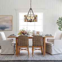 Load image into Gallery viewer, SANTOSTOCK D19&#39;&#39; Farmhouse Chandelier for Dining Room, 4-Light Adjustable Kitchen Island Lighting, Vintage Hanging Pendant Light Fixtures for Entryway Foyer Bedroom Hallway, Black &amp; Dark Oak
