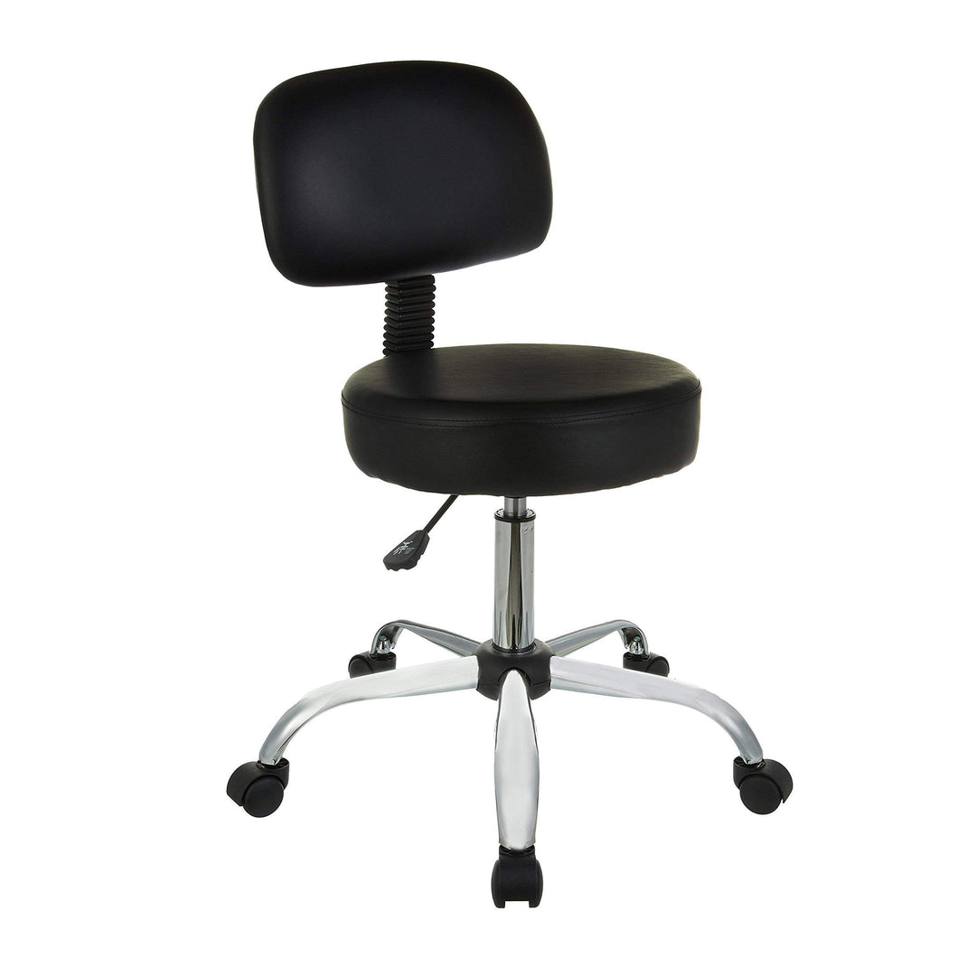 Amazon Basics Multi-Purpose Drafting Spa Bar Stool with Back Cushion and Wheels, Black, 22.72