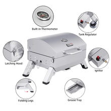 Load image into Gallery viewer, Royal Gourmet GT1001 Stainless Steel Portable Grill, 10000 BTU BBQ Tabletop Gas Grill with Folding Legs and Lockable Lid, Outdoor Camping, Deck and Tailgating, Silver
