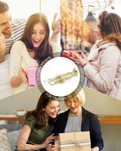 Load image into Gallery viewer, Eastar Bb Standard Trumpet Set for Beginner, Brass Student Trumpet Instrument with Hard Case, Cleaning Kit, 7C Mouthpiece and Gloves, ETR-380, Golden

