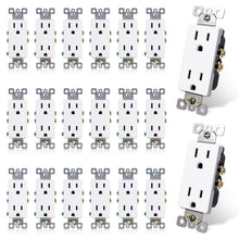 Load image into Gallery viewer, ELEGRP Decorator Receptacle, 15A 125V Standard Electrical Wall Outlet, 2 Pole 3 Wire, No-Tamper Resistant, NEMA 5-15R, Self-Grounding Residential Grade Outlet, UL (Glossy White, 20 Pack)
