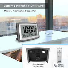 Load image into Gallery viewer, WallarGe Atomic Clock with Outdoor and Indoor Temperature - 12.5 Inch Self-Setting Digital Clock Large Display, Battery Operated Wall Clocks or Desk Clocks for Bedroom, Livingroom, Office
