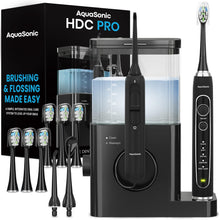 Load image into Gallery viewer, Aquasonic Home Dental Center PRO – Brushing &amp; Flossing Made Easy – Brush &amp; Floss – Power Toothbrush &amp; Water Flosser – Whiter Teeth &amp; Healthier Gums – Black Series Pro+Oral Irrigator
