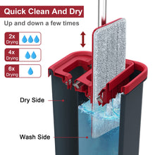 Load image into Gallery viewer, BOSHENG Hands-Free Mop and Bucket Set with 3 Washable Pads, Wet/Dry Floor Cleaning System, Red/Black
