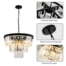 Load image into Gallery viewer, HCCZ 8 Light Modern Crystal Chandelier 20&#39;&#39; Black Chandeliers for Dining Room Contemporary Pendant Light Fixture Round 3-Tier Adjustable Height E12 for Living Room, Foyer, Entryway, Bedroom
