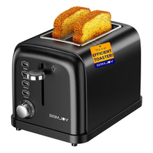 Load image into Gallery viewer, RAMJOY Black Toaster 2 Slice, Extra Wide Slot Toaster for Bagels, Bread, Waffles, 7 Shade Settings, 4 Main Functions, Removable Crumb Tray, 900 Watts Toasters, Black Stainless Steel
