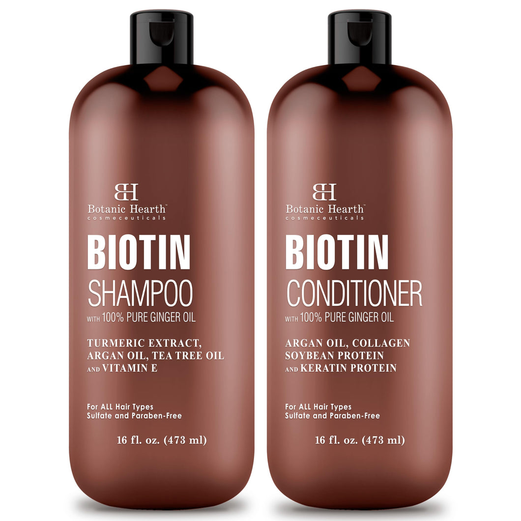 Botanic Hearth Biotin Shampoo and Conditioner Set - with Ginger Oil & Keratin for Hair Loss and Thinning Hair for Men and Women - Sulfate Free, 16 fl oz each