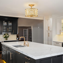 Load image into Gallery viewer, Zicbol Semi Flush Mount Chandelier for Dining Room, 3-Lights Vintage Crystal Round Chandelier, Gold Retro Semi-Flush Mount Ceiling Lights Fixture for Living Room Bedroom Kitchen Hallway Foyer
