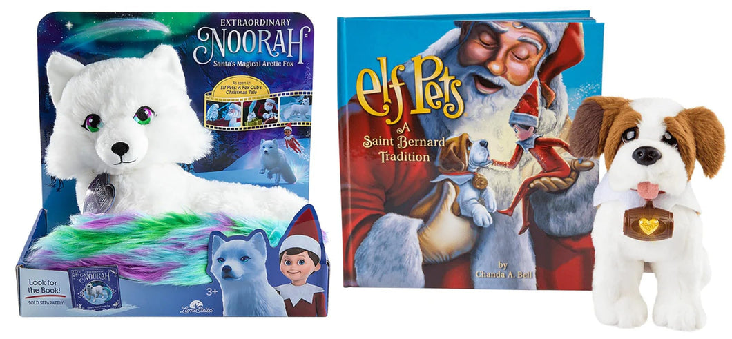 The Elf on the Shelf Extraordinary Noorah Plush Elf Pets Santa*s Magical Arctic Fox and Elf Pets St. Bernard, Tradition Story Book Set (Multi-Item Bundle)