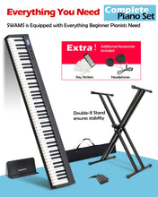 Load image into Gallery viewer, NikoMaku Piano Keyboard 88 Keys Semi-weighted Compact Portable Digital Piano Set for Beginners with Stand, Carrying Case, Sustain Pedal, Headphones, SWAN-S White
