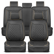 Load image into Gallery viewer, MotorBox Prestige Faux Leather Seat Covers, Semi-Custom Fit Car Seat Covers Full Set, Automotive Interior Cover for Car Truck Van SUV, PU Leather Car Seat Covers for Superior Feel &amp; Durability - Beige
