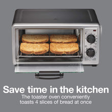 Load image into Gallery viewer, Proctor Silex 4 Slice Countertop Toaster Oven, Multi-Function with Bake, Toast and Broiler, 1100 Watts, 30 min timer and auto-shutoff, Includes Backing Pan and Rack, Black and Silver (31260)
