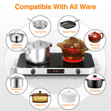 Load image into Gallery viewer, VBGK Cooktop,110V 2200W Stove with Knob Control,9 Power Levels, Kids Lock &amp; Timer,LED touch control,Overheat Protection Stove Top,12 Inch desktop 2 burner cooktop

